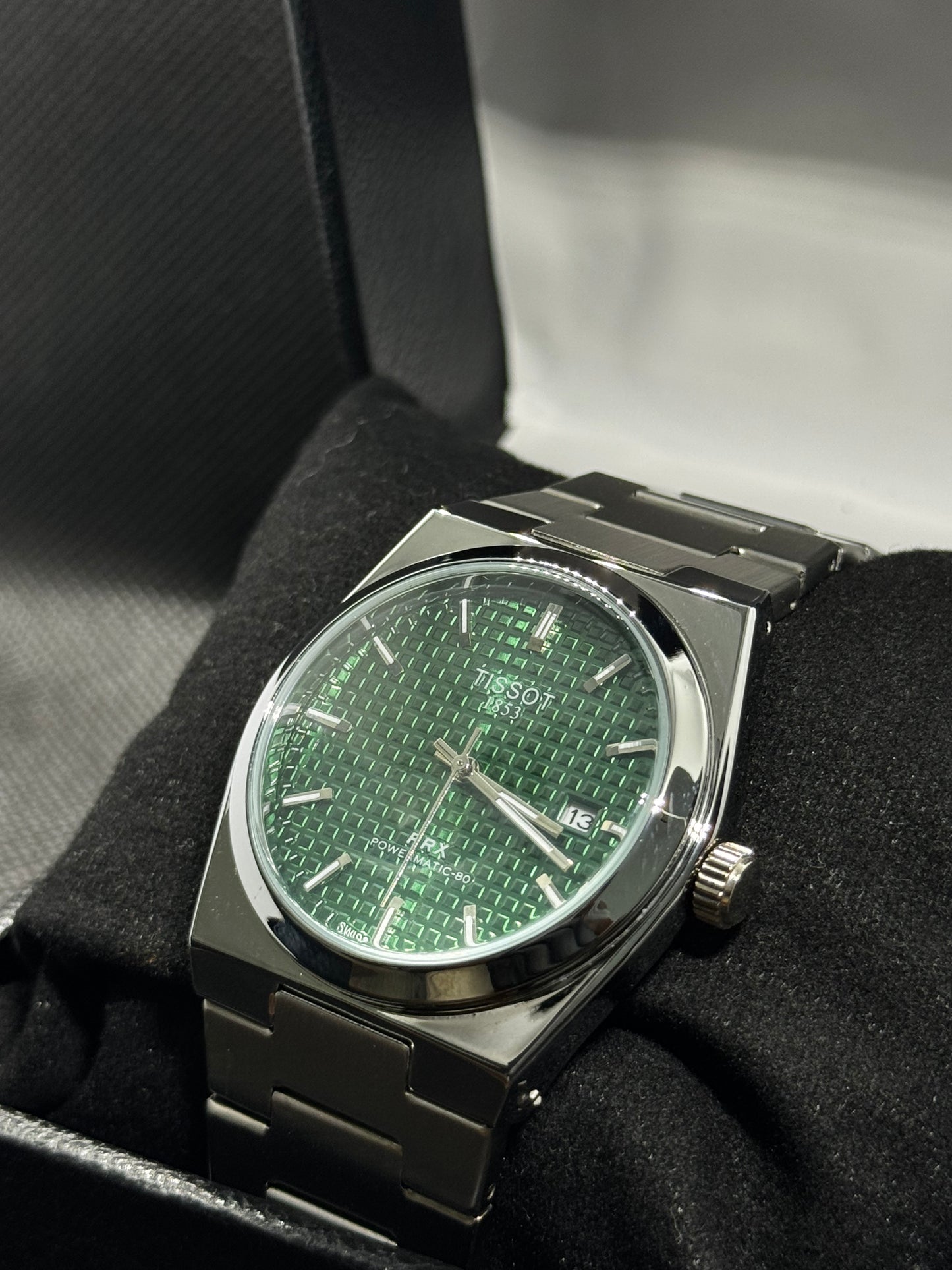 TISSOT Prx 1853 Green Dial 40mm Stainless Steel date and time