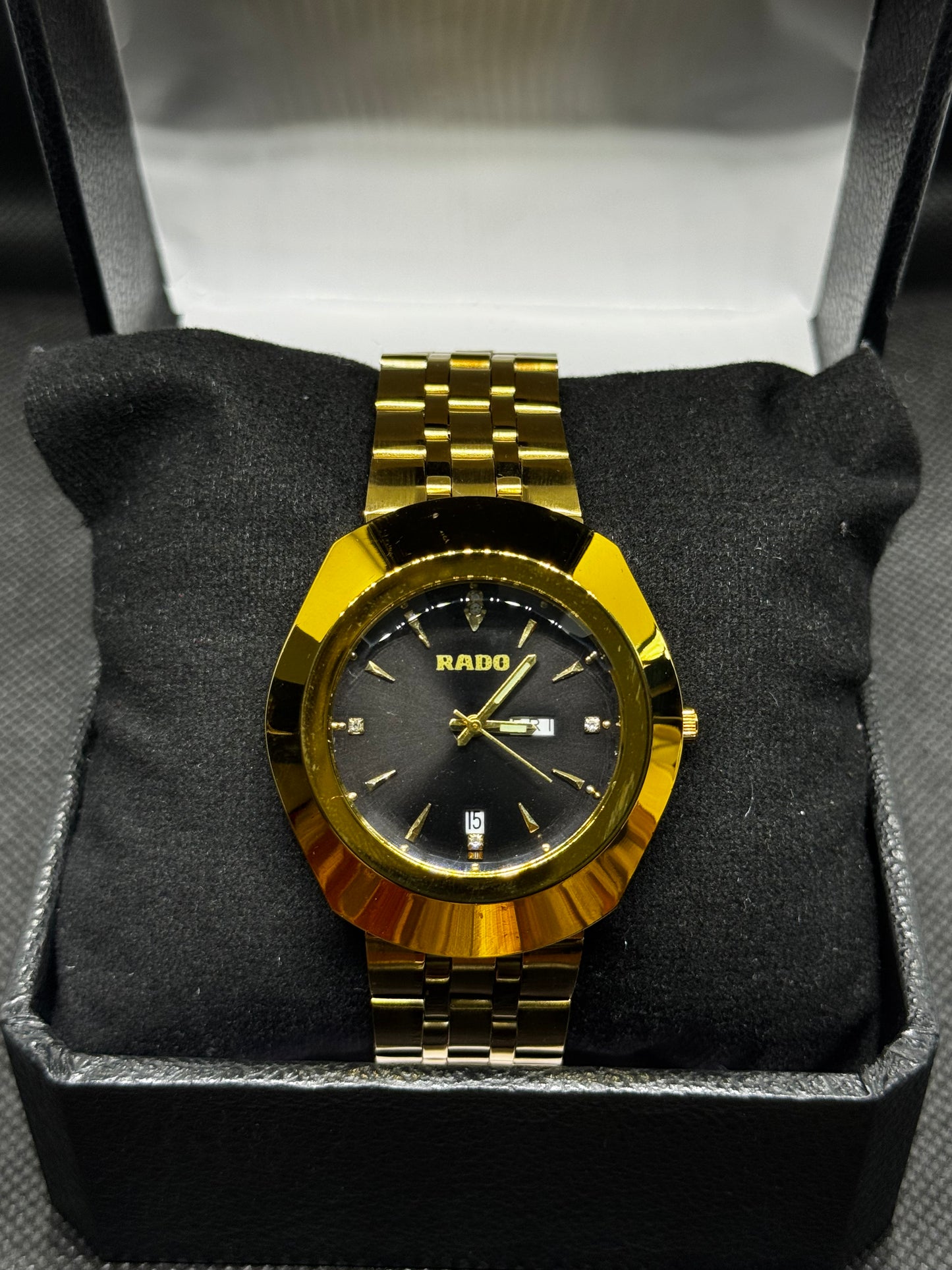 Rado DialStar Tungsten Golden watch with master lock Stainless Steel date and time working