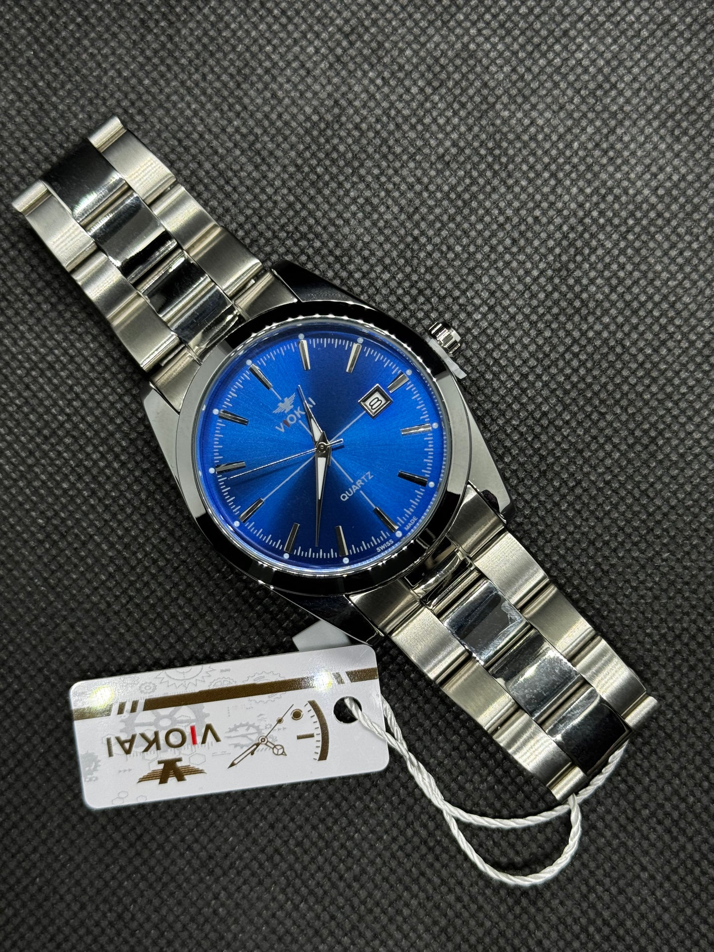 Viokai Quarts blue dial  40mm Master Lock Stainless Steel