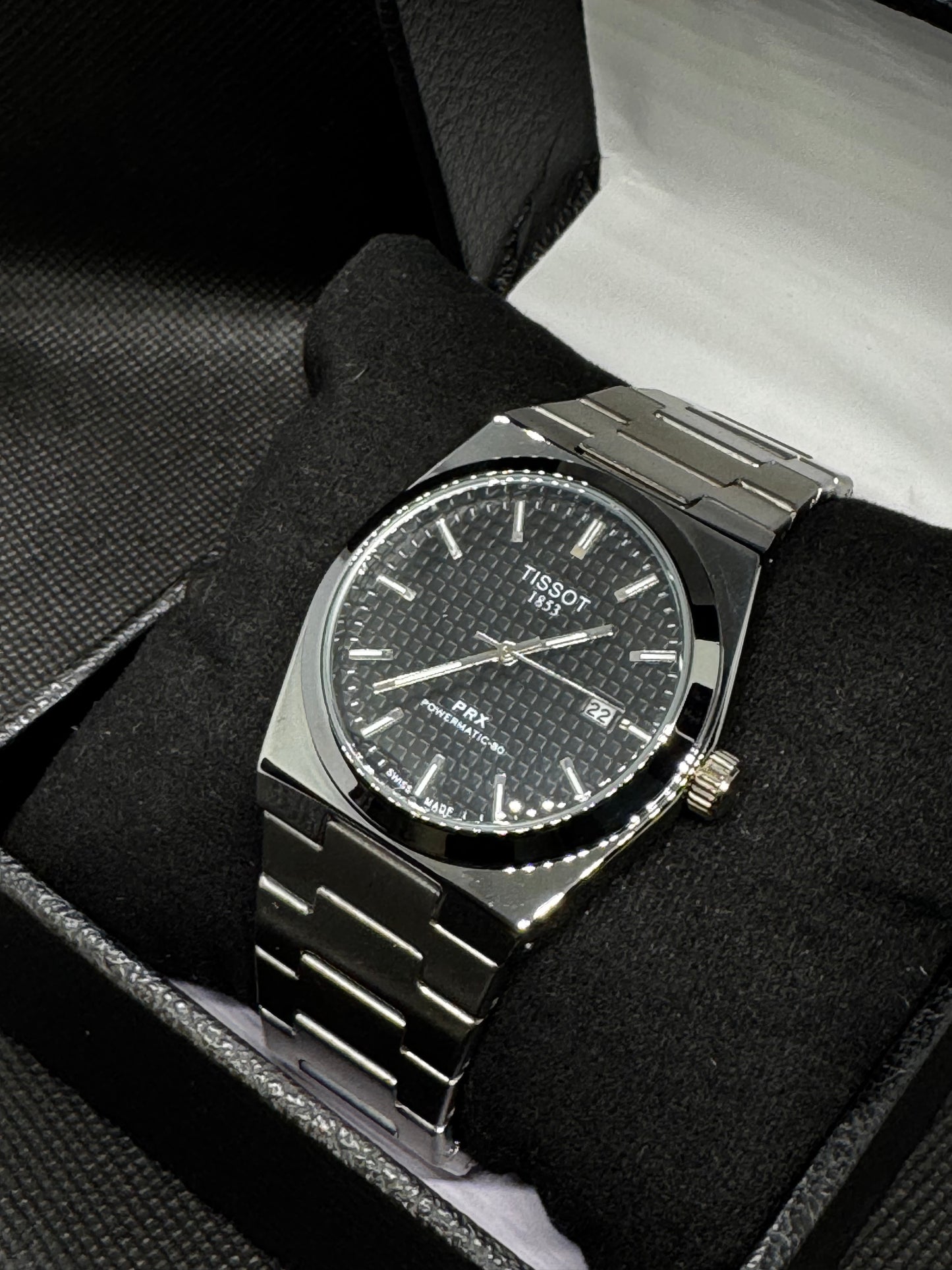 Tissot Prx 1853 Black Dial 40mm Stainless Steel date and time