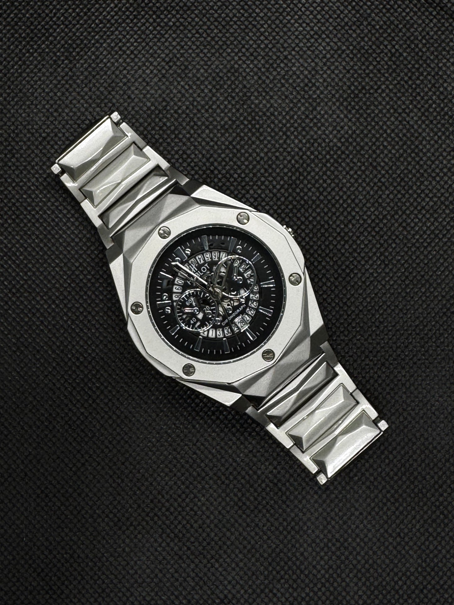 Hublot Geneve Master Lock Black dial Diamont cut Stainless Steel date working