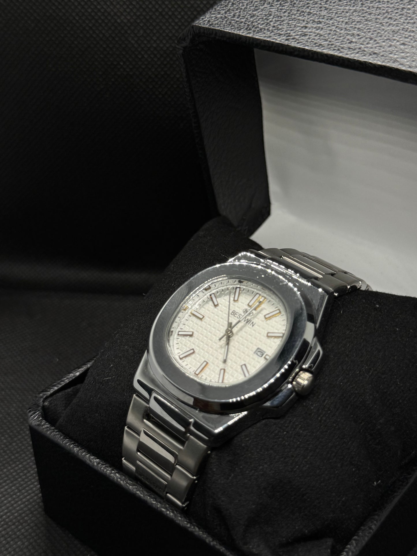 BESTWIN white Dial Date working Stainless Steel Master Lock