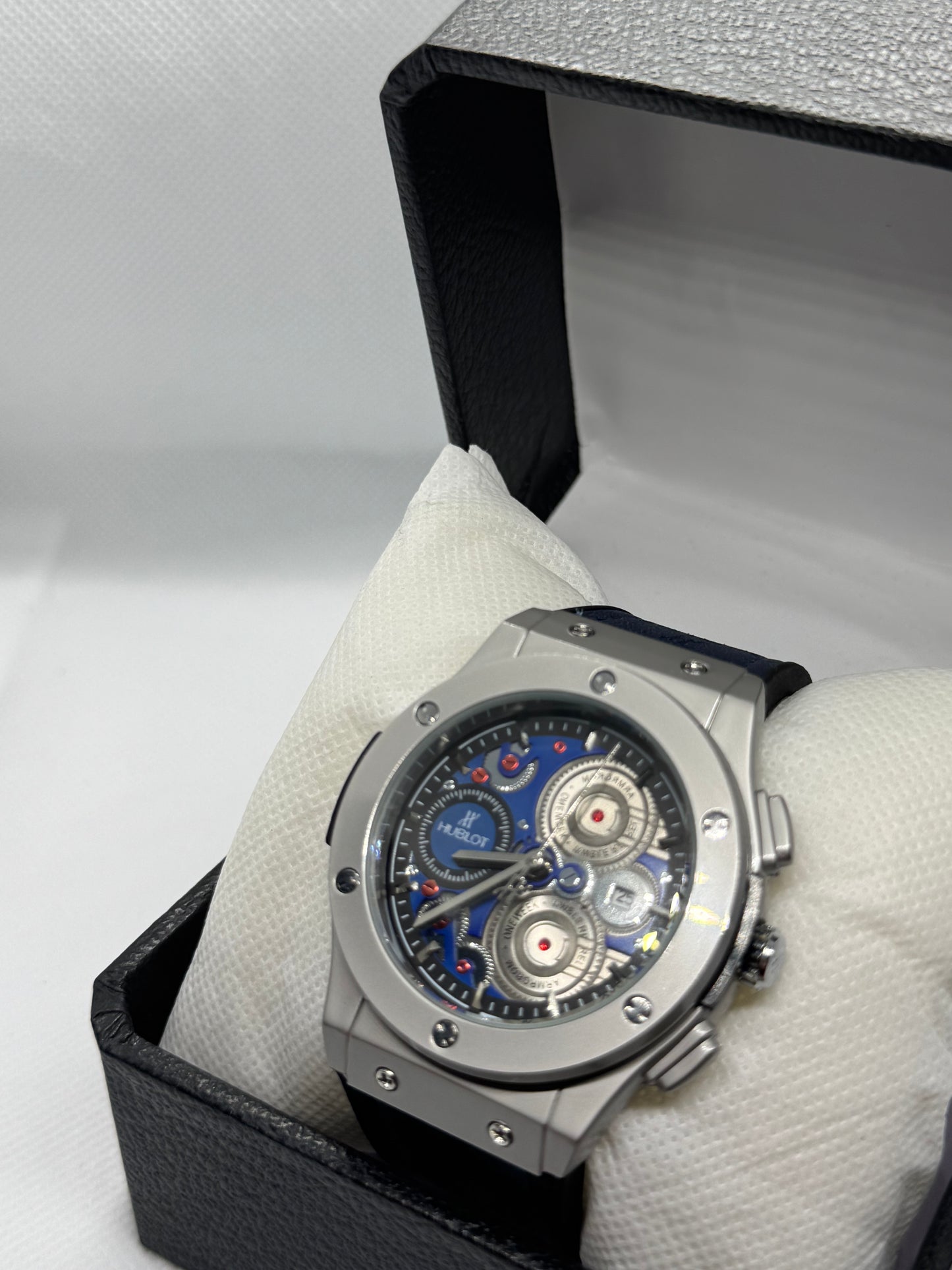 Hublot Vista Blue Dial Leather Straps Premium Watch with Master Lock