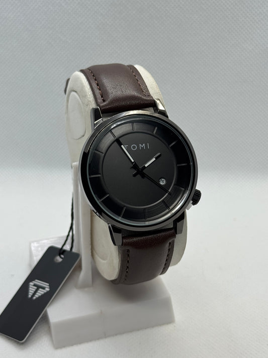 TOMI T_101 Casual Men,s Watch Date Quartz Round Dial Leather Strap