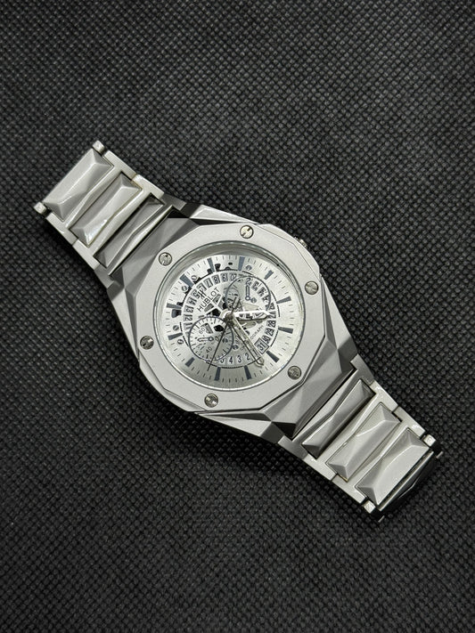 Hublot Geneve Master Lock white dial Diamont Cut Stainless Steel date and time