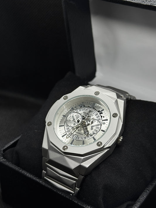 Hublot Geneve Master Lock white dial Diamont Cut Stainless Steel date and time