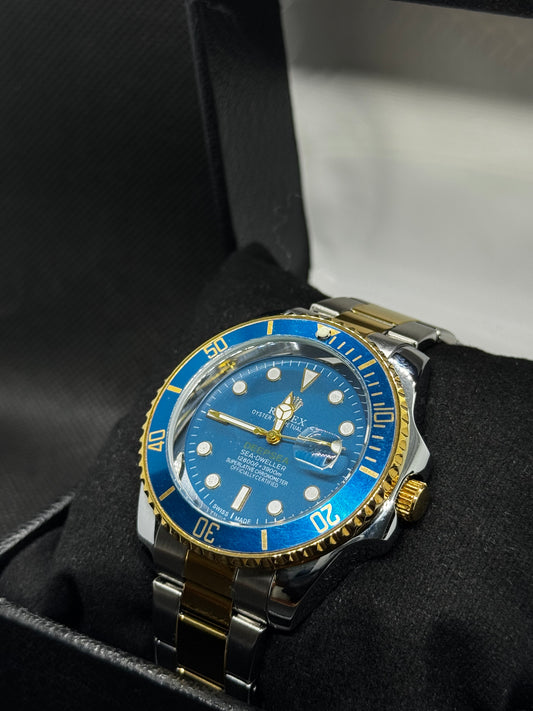 ROLEX Submariner TWO Tone Blue Dial stainless steel master lock date and time rotating dial