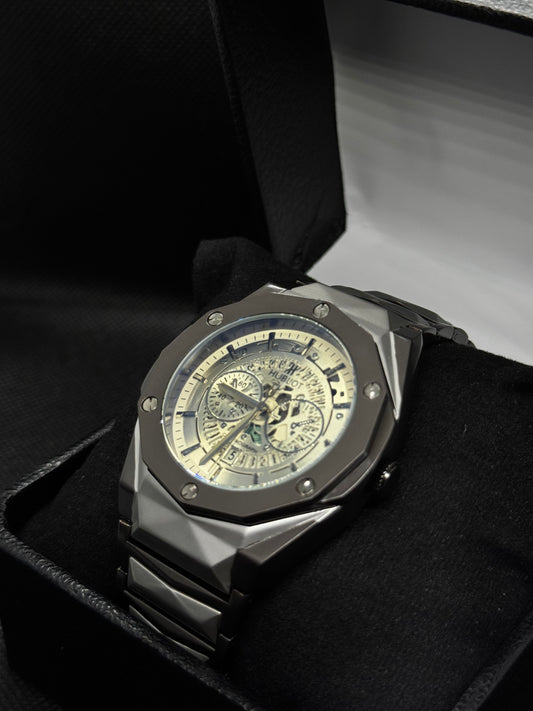 Hublot geneve two tone diamont cut stainless steel date working master lock