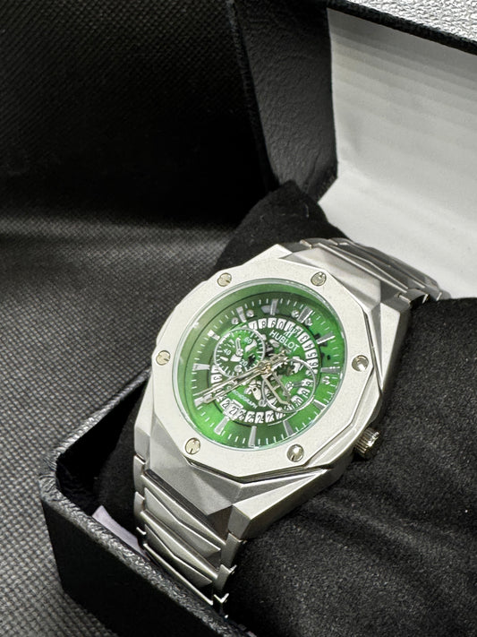 Hublot Geneve Master lock Green Dial Diamont Cut Stainless Steel Date Working