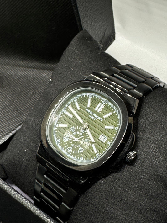 Patek Phillippe Black Chain Green Dial Date working Stainless Steel