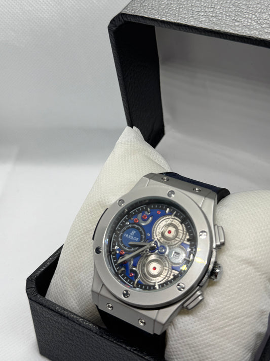Hublot Vista Blue Dial Leather Straps Premium Watch with Master Lock