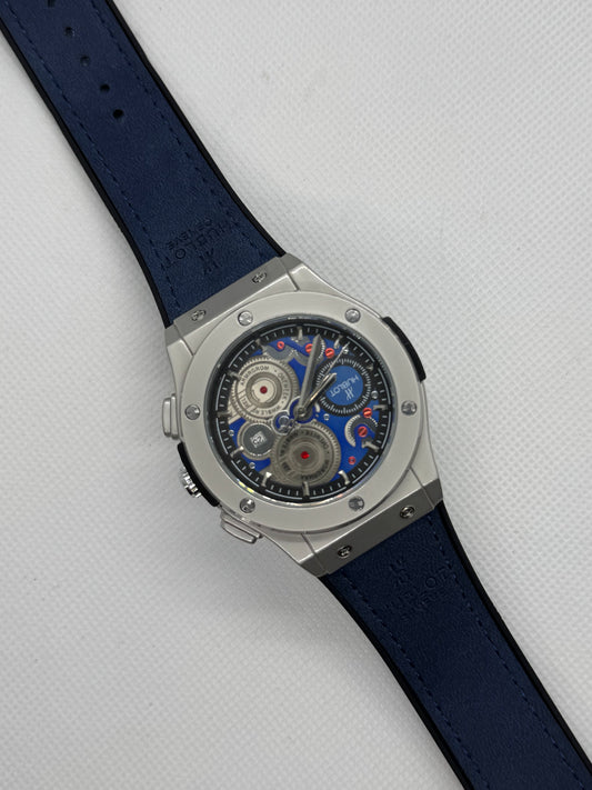 Hublot Vista Blue Dial Leather Straps Premium Watch with Master Lock