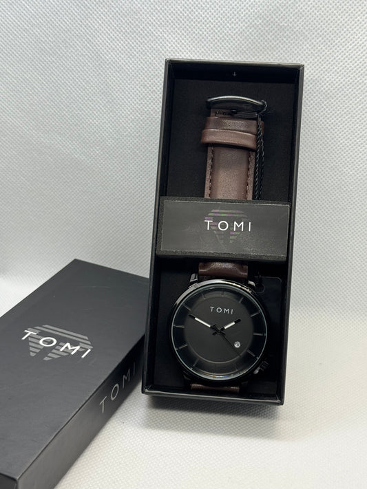 TOMI T_101 Casual Men,s Watch Date Quartz Round Dial Leather Strap