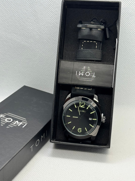 TOMI T-095 Luxuery Watch Luminous Dial Quartz Date Leather Straps